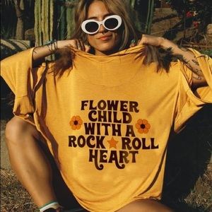 Yellow Flower Child with a Rock and Roll Heart Hooded Tee